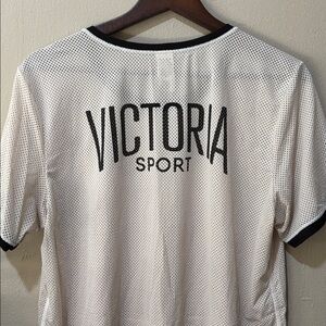 Elegant White Mesh Tee with Black Trim